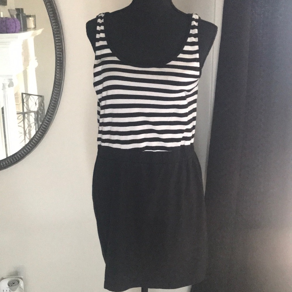 Black and white striped dress